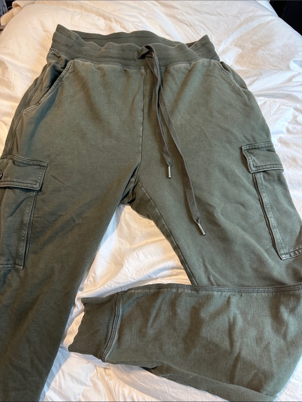 Olive Green Cargo Jogger Pants - Drawstring Waist